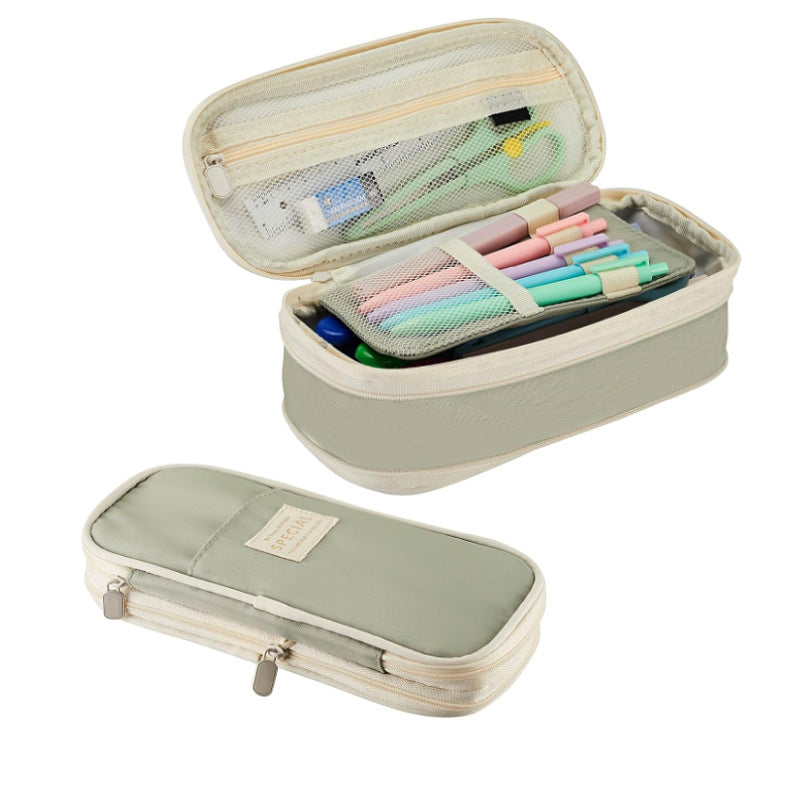 Green Large Capacity Expandable Pencil Case - Multi-Compartment Student Stationery Pouch (Only with pencil V888-ELOSUNG27314