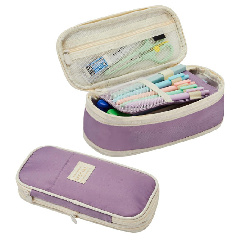 Purple Large Capacity Expandable Pencil Case - Multi-Compartment Student Stationery Pouch (Only with pencil V888-ELOSUNG27315