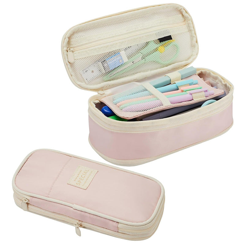 Pink Large Capacity Expandable Pencil Case - Multi-Compartment Student Stationery Pouch (Only with pencil V888-ELOSUNG27316