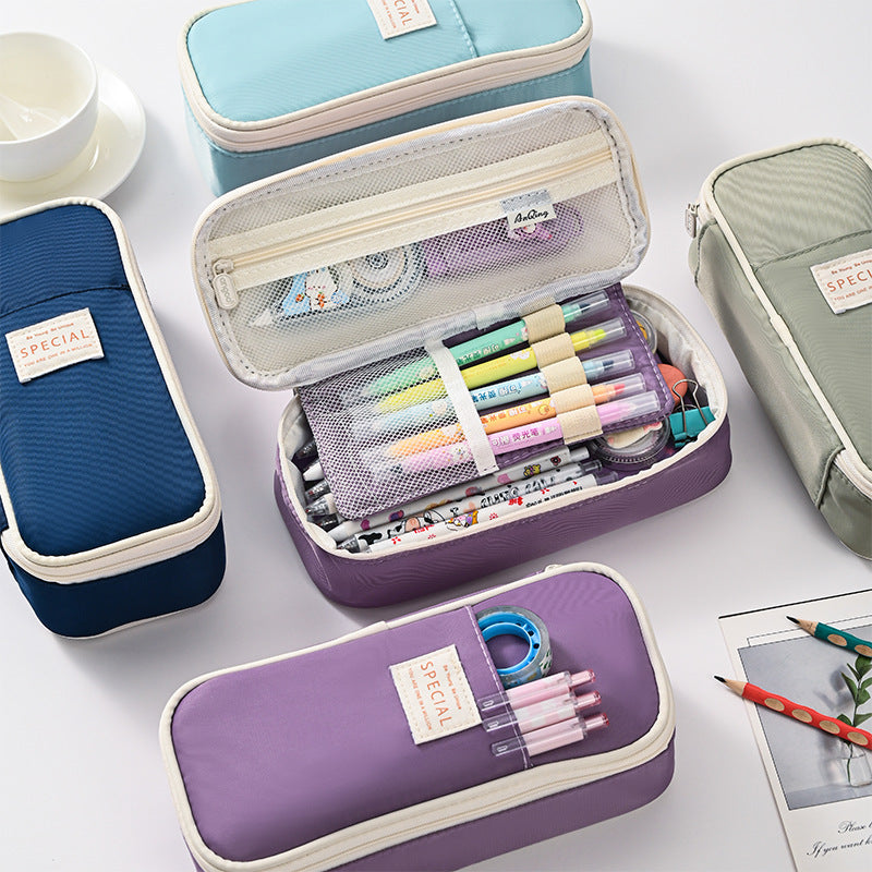 Light Blue Large Capacity Expandable Pencil Case - Multi-Compartment Student Stationery Pouch (Only with V888-ELOSUNG27317
