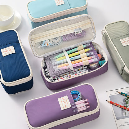 Dark Blue Large Capacity Expandable Pencil Case - Multi-Compartment Student Stationery Pouch (Only with V888-ELOSUNG27318