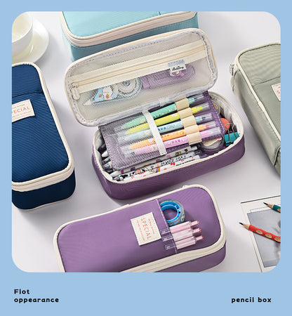 Dark Blue Large Capacity Expandable Pencil Case - Multi-Compartment Student Stationery Pouch (Only with V888-ELOSUNG27318