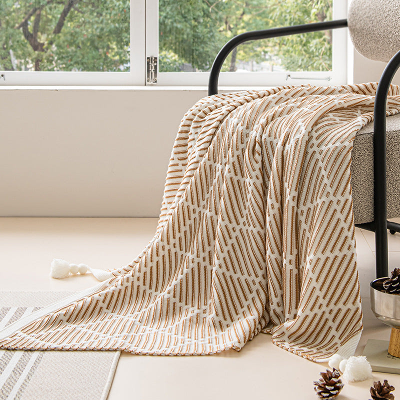 Black and Beige Diamond Pattern Soft Cozy Knit Throw Blanket with Tassels - Geometric Pattern Lightweight V888-ELOSUNG27320
