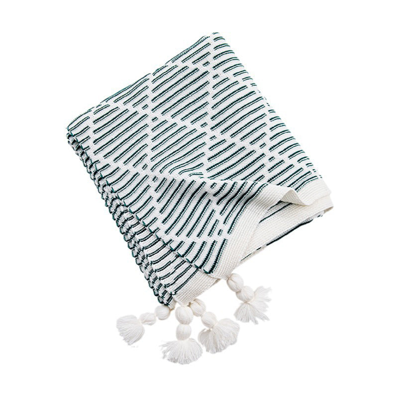 Green and Beige Diamond Pattern Soft Cozy Knit Throw Blanket with Tassels - Geometric Pattern Lightweight V888-ELOSUNG27321