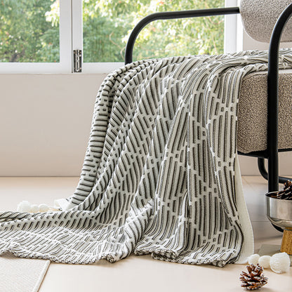 Grey and Beige Diamond Pattern Soft Cozy Knit Throw Blanket with Tassels - Geometric Pattern Lightweight V888-ELOSUNG27323