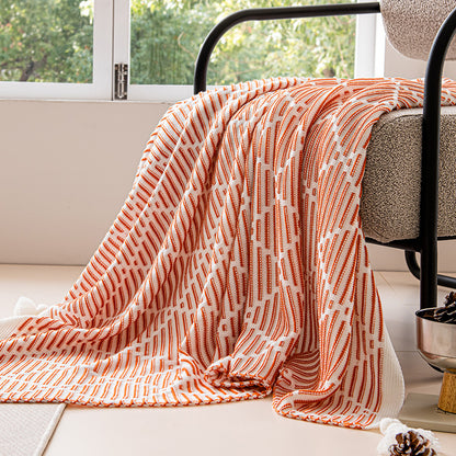 Orange and Beige Diamond Pattern Soft Cozy Knit Throw Blanket with Tassels - Geometric Pattern Lightweight V888-ELOSUNG27324