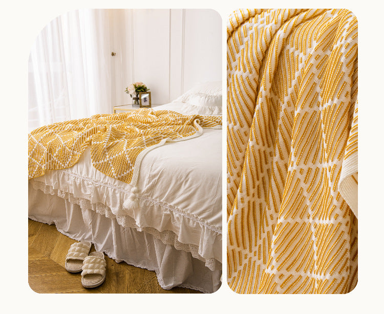 Orange and Beige Diamond Pattern Soft Cozy Knit Throw Blanket with Tassels - Geometric Pattern Lightweight V888-ELOSUNG27324