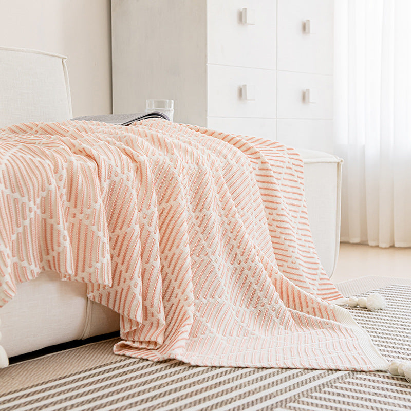 Orange and Beige Diamond Pattern Soft Cozy Knit Throw Blanket with Tassels - Geometric Pattern Lightweight V888-ELOSUNG27324