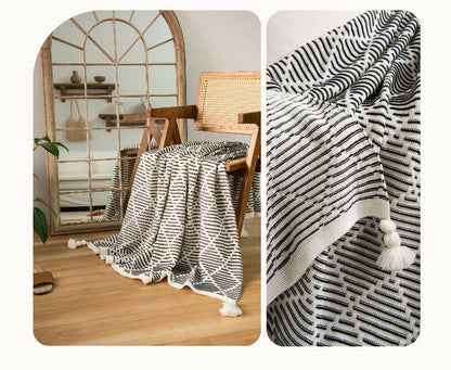 Orange and Beige Diamond Pattern Soft Cozy Knit Throw Blanket with Tassels - Geometric Pattern Lightweight V888-ELOSUNG27324