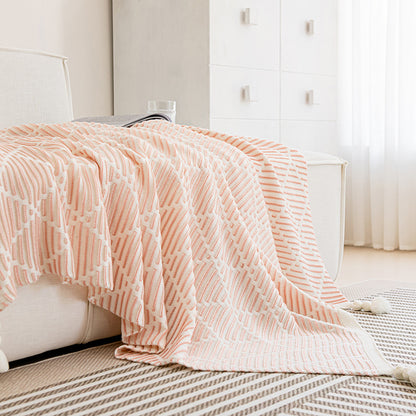 Brown and Beige Diamond Pattern Soft Cozy Knit Throw Blanket with Tassels - Geometric Pattern Lightweight V888-ELOSUNG27326