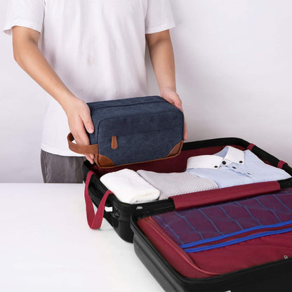 Black And Brown Men's Canvas Toiletry Bag - Large Capacity Water-Resistant Travel Organizer Dopp Kit with V888-ELOSUNG27331