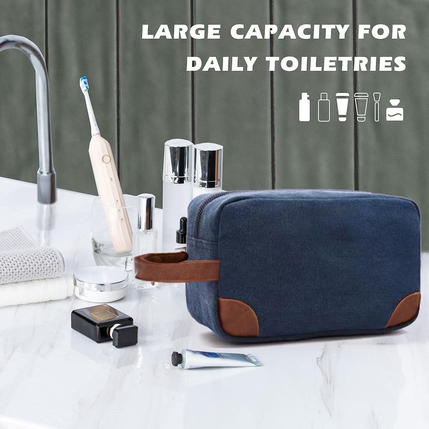 Black And Brown Men's Canvas Toiletry Bag - Large Capacity Water-Resistant Travel Organizer Dopp Kit with V888-ELOSUNG27331