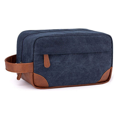Dark Blue And Brown Men's Canvas Toiletry Bag - Large Capacity Water-Resistant Travel Organizer Dopp Kit with V888-ELOSUNG27332