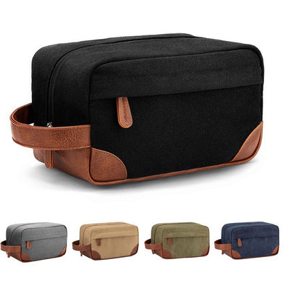 Dark Blue And Brown Men's Canvas Toiletry Bag - Large Capacity Water-Resistant Travel Organizer Dopp Kit with V888-ELOSUNG27332