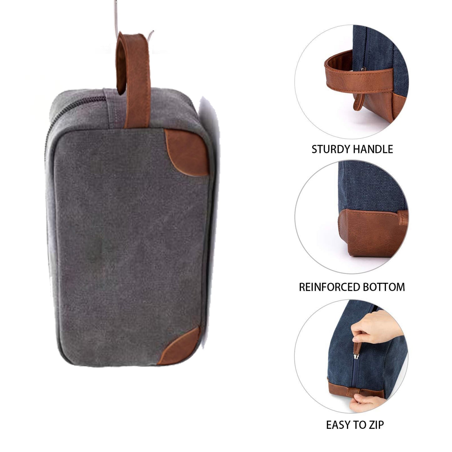 Dark Blue And Brown Men's Canvas Toiletry Bag - Large Capacity Water-Resistant Travel Organizer Dopp Kit with V888-ELOSUNG27332