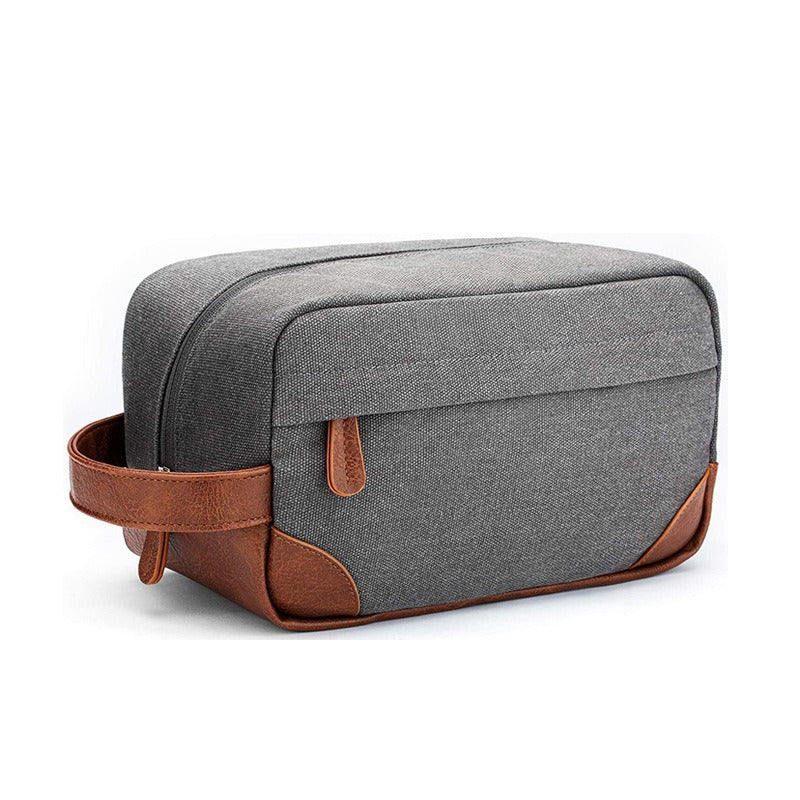 Grey And Brown Men's Canvas Toiletry Bag - Large Capacity Water-Resistant Travel Organizer Dopp Kit with V888-ELOSUNG27333