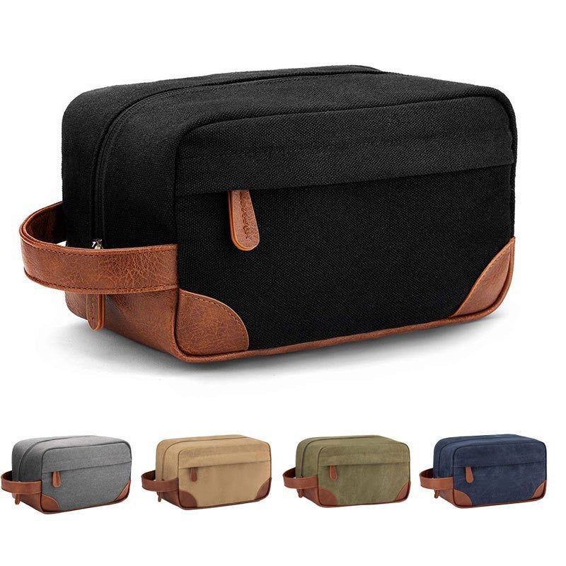 Grey And Brown Men's Canvas Toiletry Bag - Large Capacity Water-Resistant Travel Organizer Dopp Kit with V888-ELOSUNG27333
