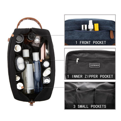 Grey And Brown Men's Canvas Toiletry Bag - Large Capacity Water-Resistant Travel Organizer Dopp Kit with V888-ELOSUNG27333