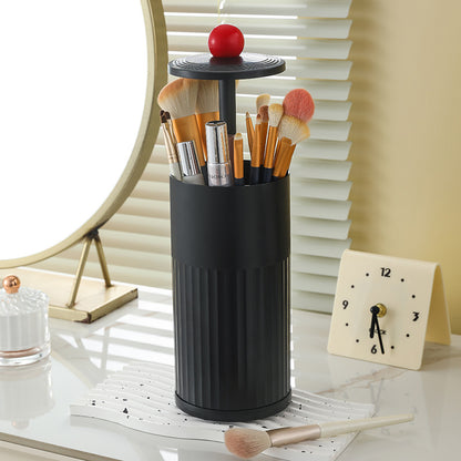 Black Automatic Lifting Makeup Brush Holder - Dustproof Desktop Organizer with Lid & Compartments V888-ELOSUNG27335