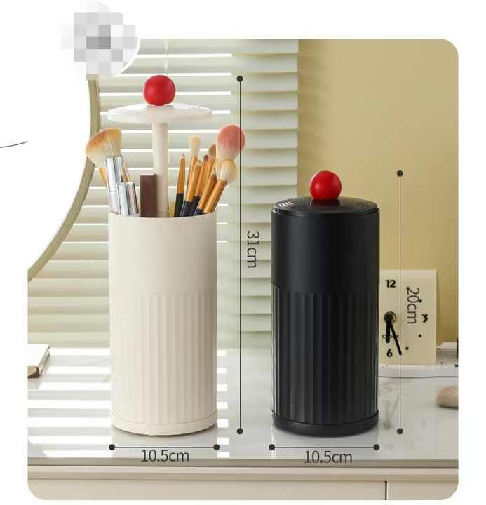 Black Automatic Lifting Makeup Brush Holder - Dustproof Desktop Organizer with Lid & Compartments V888-ELOSUNG27335