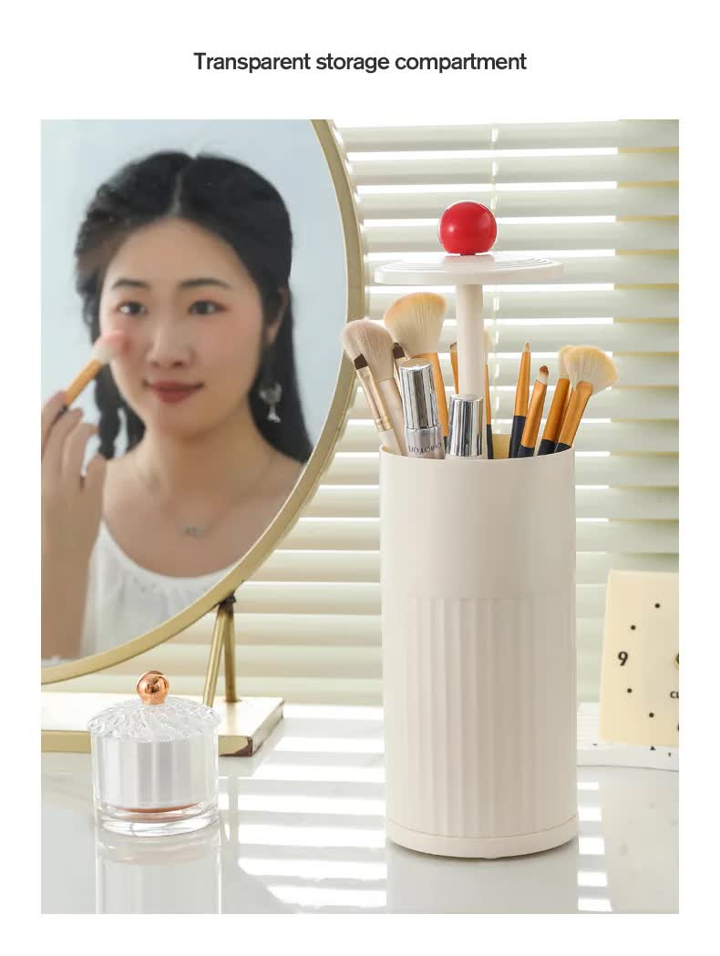 Black Automatic Lifting Makeup Brush Holder - Dustproof Desktop Organizer with Lid & Compartments V888-ELOSUNG27335