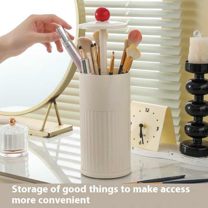 Black Automatic Lifting Makeup Brush Holder - Dustproof Desktop Organizer with Lid & Compartments V888-ELOSUNG27335