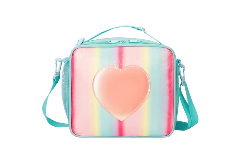 Orange Sparkling Rainbow Heart Insulated Lunch Bag for Kids - Portable School Lunch Box with Shoulder Strap V888-ELOSUNG27337