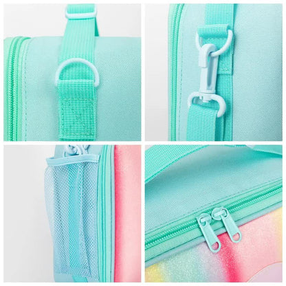 Orange Sparkling Rainbow Heart Insulated Lunch Bag for Kids - Portable School Lunch Box with Shoulder Strap V888-ELOSUNG27337