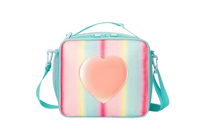 Pink Sparkling Rainbow Heart Insulated Lunch Bag for Kids - Portable School Lunch Box with Shoulder Strap V888-ELOSUNG27338
