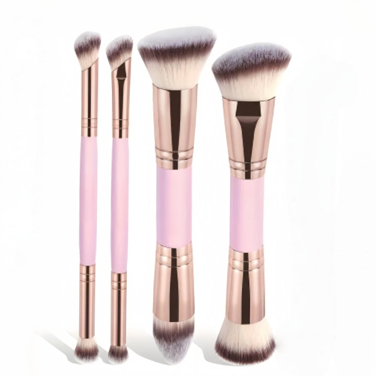 Pink and Glod Versatile 4pc Dual-Ended Makeup Brush Set - Soft Synthetic Bristles for Foundation Blush V888-ELOSUNG27342