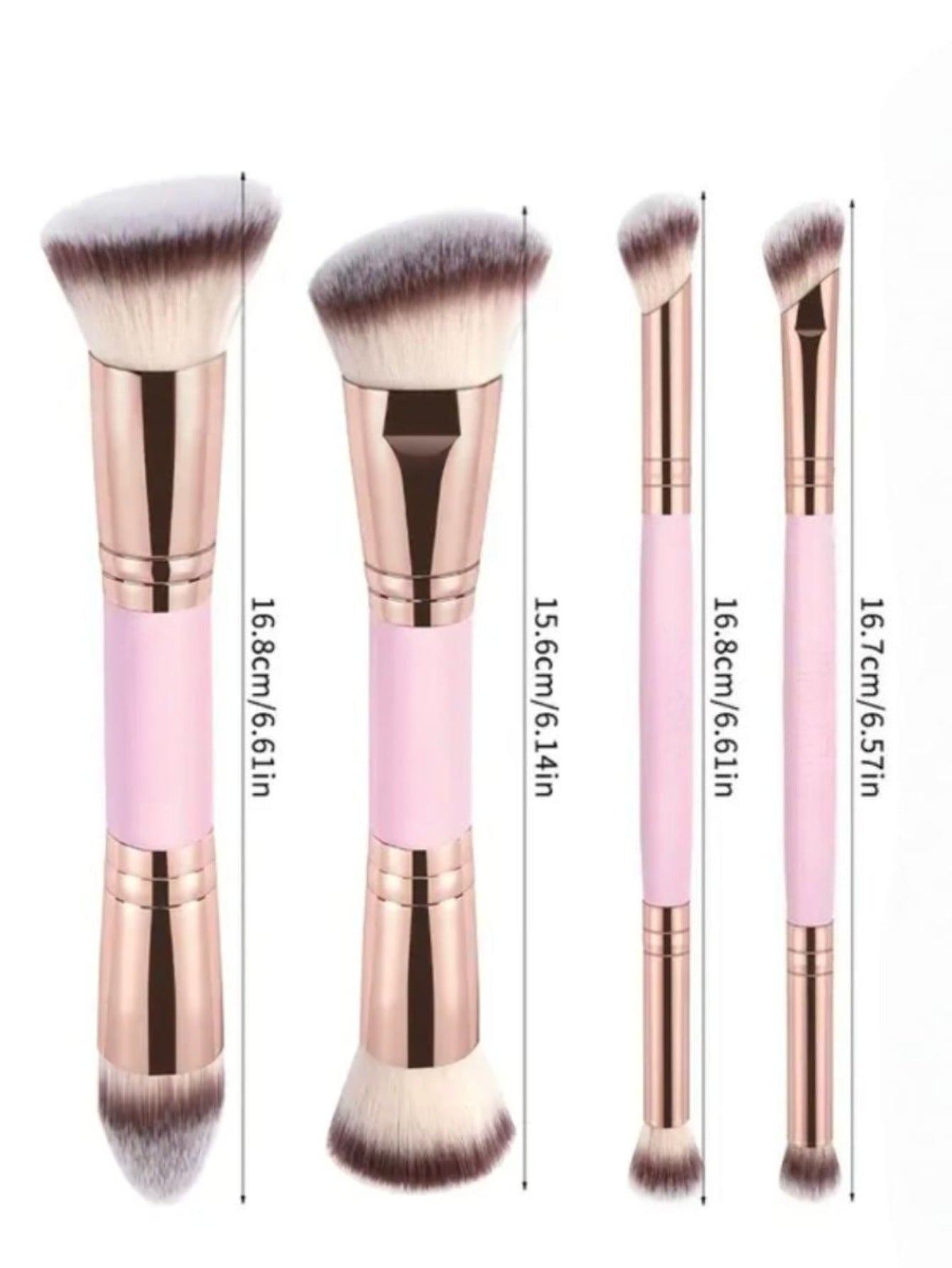 Pink and Glod Versatile 4pc Dual-Ended Makeup Brush Set - Soft Synthetic Bristles for Foundation Blush V888-ELOSUNG27342