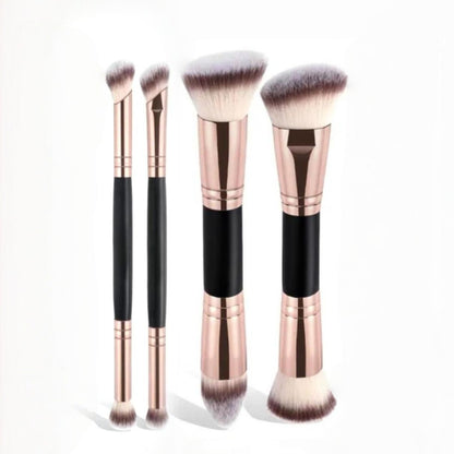 Black and Glod Versatile 4pc Dual-Ended Makeup Brush Set - Soft Synthetic Bristles for Foundation Blush V888-ELOSUNG27343