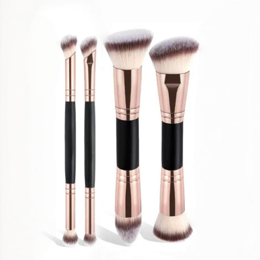 Black and Glod Versatile 4pc Dual-Ended Makeup Brush Set - Soft Synthetic Bristles for Foundation Blush V888-ELOSUNG27343