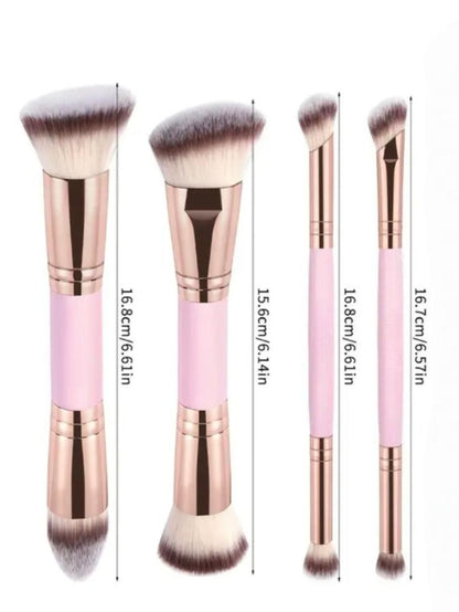 Black and Glod Versatile 4pc Dual-Ended Makeup Brush Set - Soft Synthetic Bristles for Foundation Blush V888-ELOSUNG27343