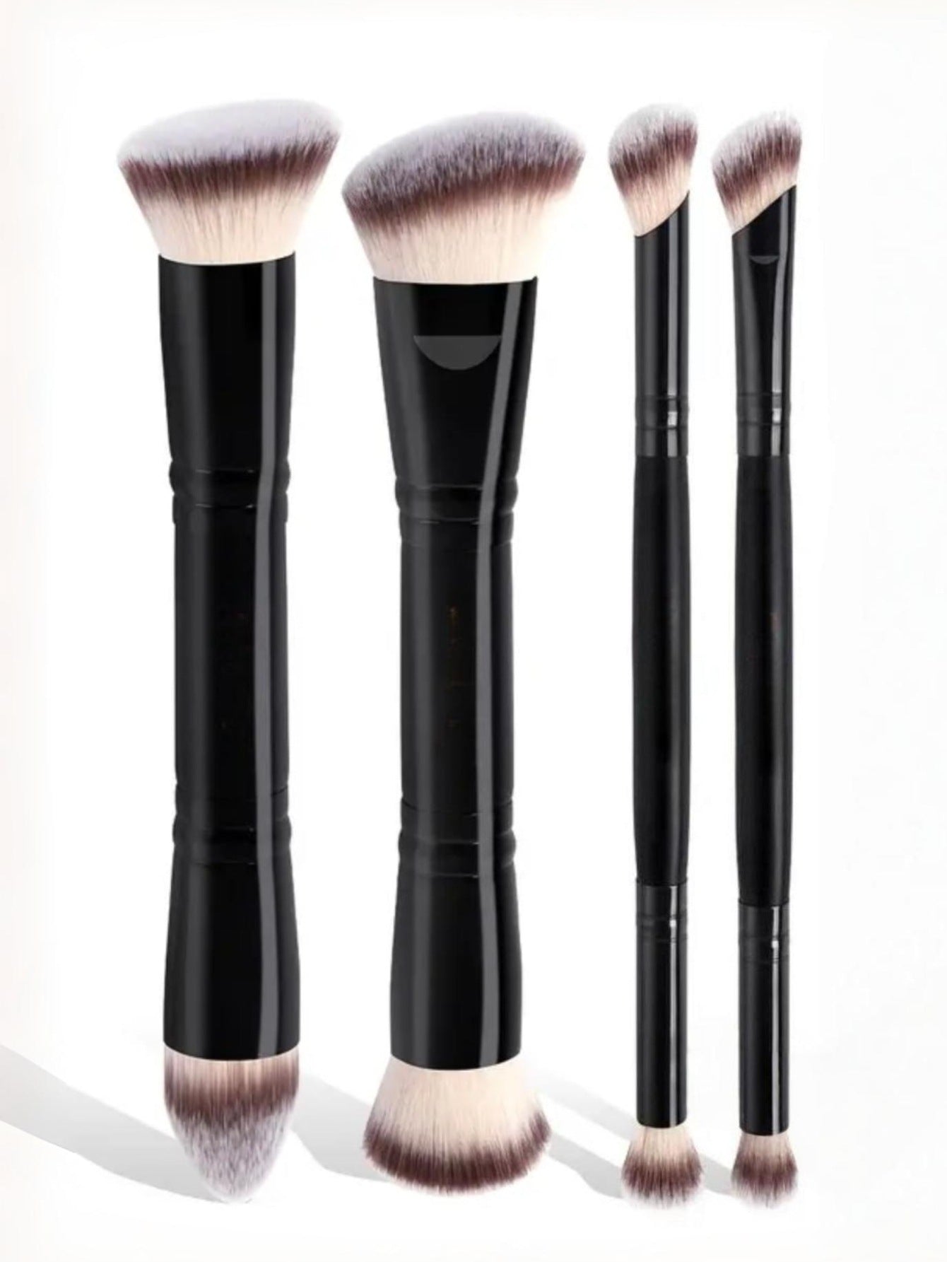 Black Versatile 4pc Dual-Ended Makeup Brush Set - Soft Synthetic Bristles for Foundation Blush Contour V888-ELOSUNG27344