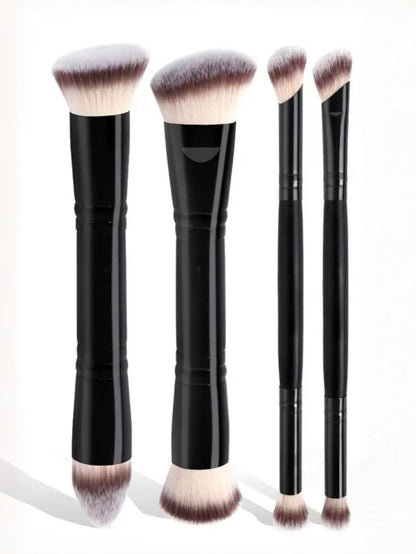 Black Versatile 4pc Dual-Ended Makeup Brush Set - Soft Synthetic Bristles for Foundation Blush Contour V888-ELOSUNG27344