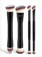 Black Versatile 4pc Dual-Ended Makeup Brush Set - Soft Synthetic Bristles for Foundation Blush Contour V888-ELOSUNG27344