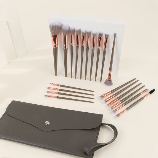 Brown and Glod Complete 20-Piece Makeup Brush Set with Travel Pouch - Professional Synthetic Face & Eye V888-ELOSUNG27346