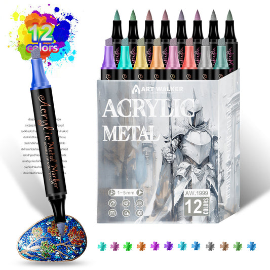 Colorful 12 Colors Dual Tip Metallic Acrylic Paint Pens - Fine Point & Chisel Tip Art Markers for Rock V888-ELOSUNG27350