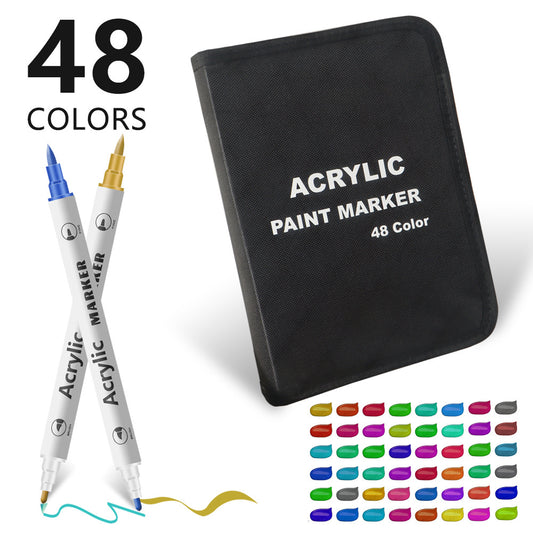 Colorful 48 Colors Dual Tip Acrylic Paint Marker Pens Set - Professional Art Markers with Carry Case for V888-ELOSUNG27352