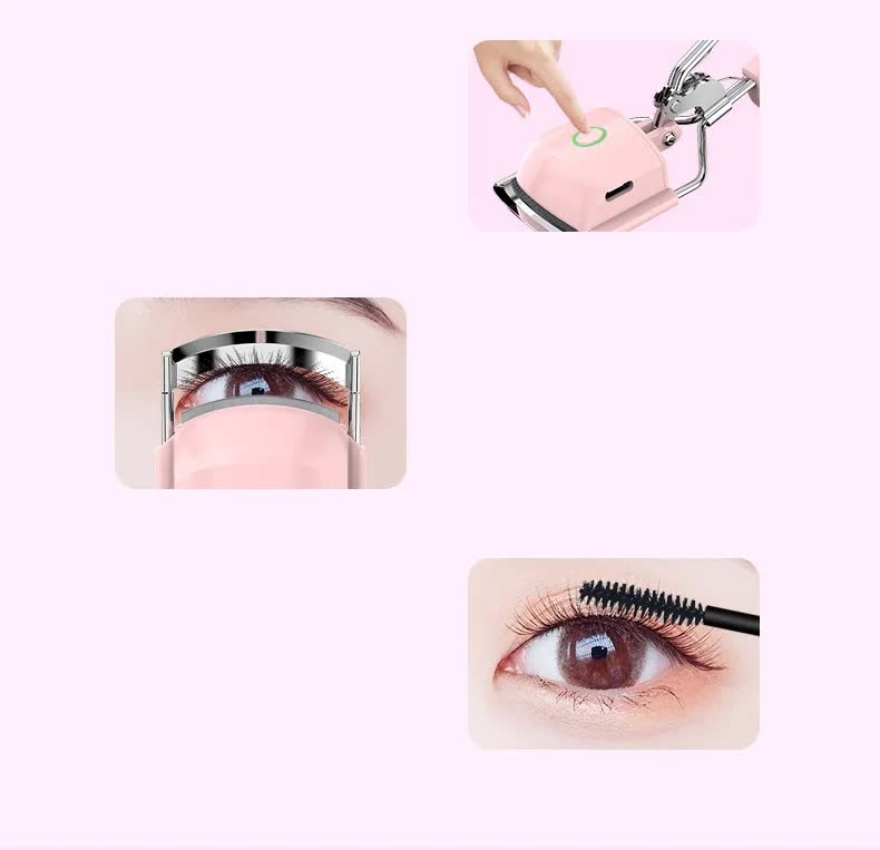 Pink USB-C Rechargeable Heated Eyelash Curler - Gentle Long-Lasting Lift with 2 Temperature Modes & Cute Cat V888-ELOSUNG27362