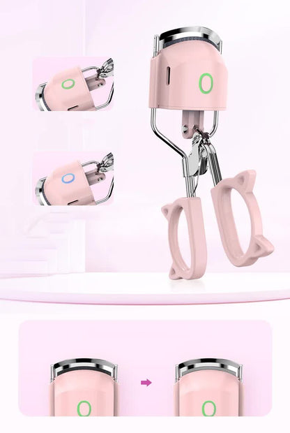 White USB-C Rechargeable Heated Eyelash Curler - Gentle Long-Lasting Lift with 2 Temperature Modes & Cute Cat V888-ELOSUNG27363