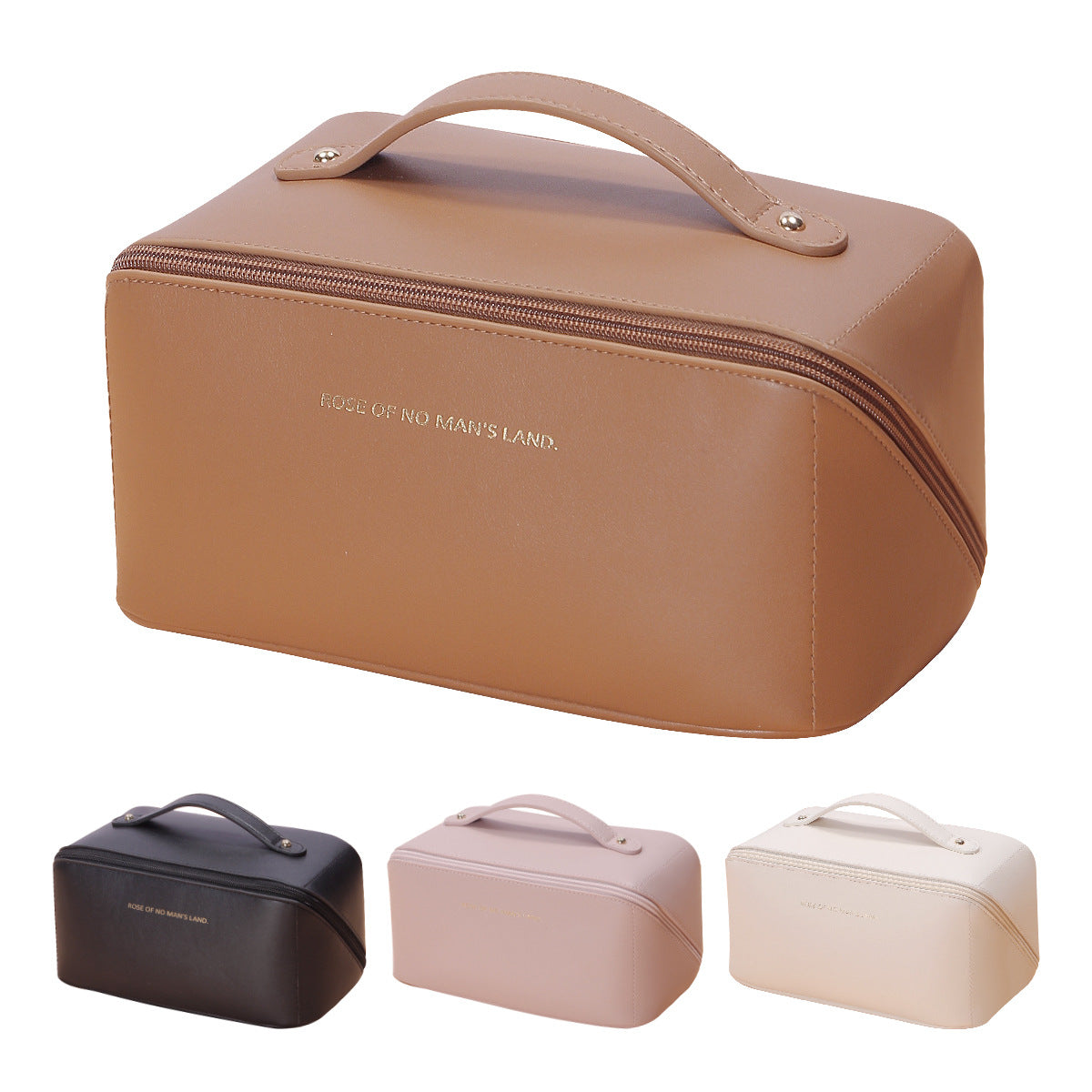 Beige Elegant PU Leather Makeup Bag & Toiletry Organizer with Detachable Mesh Pouch - Large Capacity Travel V888-ELOSUNG27366