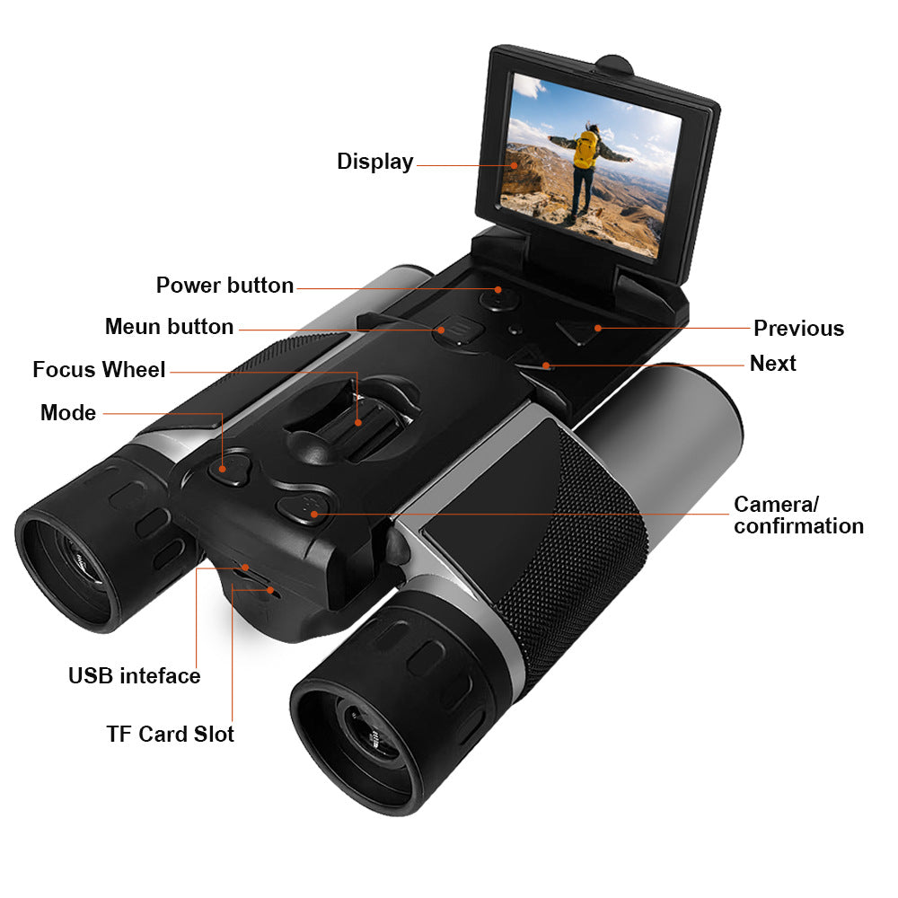 Black HD Digital Camera Binoculars 8X Zoom - Record Video & Photos with LCD Screen, Starlight Night Vision V888-ELOSUNG27372