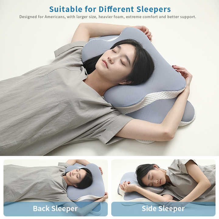Blue and White Ergonomic Butterfly Memory Foam Pillow - Cervical Neck Support for Side, Back & Stomach V888-ELOSUNG27377