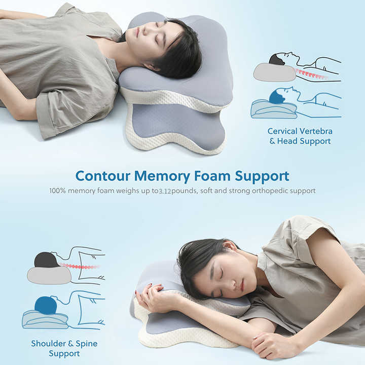 Blue and White Ergonomic Butterfly Memory Foam Pillow - Cervical Neck Support for Side, Back & Stomach V888-ELOSUNG27377