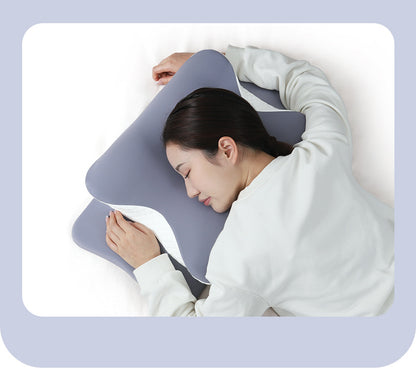 Blue and White Ergonomic Butterfly Memory Foam Pillow - Cervical Neck Support for Side, Back & Stomach V888-ELOSUNG27377
