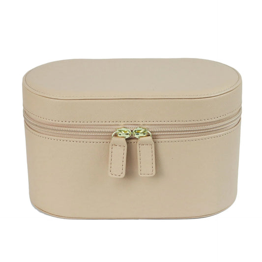 Beige Elegant PU Leather Makeup & Toiletry Bag - Large Capacity Travel Cosmetic Organizer with Brush Holder V888-ELOSUNG27383