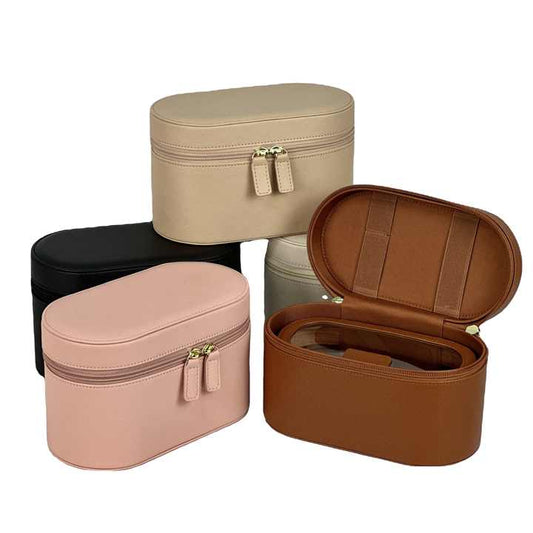 Beige Elegant PU Leather Makeup & Toiletry Bag - Large Capacity Travel Cosmetic Organizer with Brush Holder V888-ELOSUNG27383