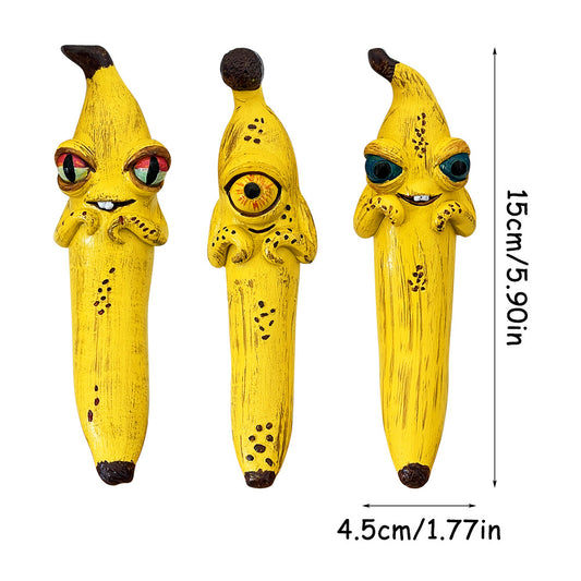 3 Pcs (Style 1+Style 2+Style 3) Yellow Whimsical Magic Banana Monster Figurine - Quirky Resin Art Decor for V888-ELOSUNG27387